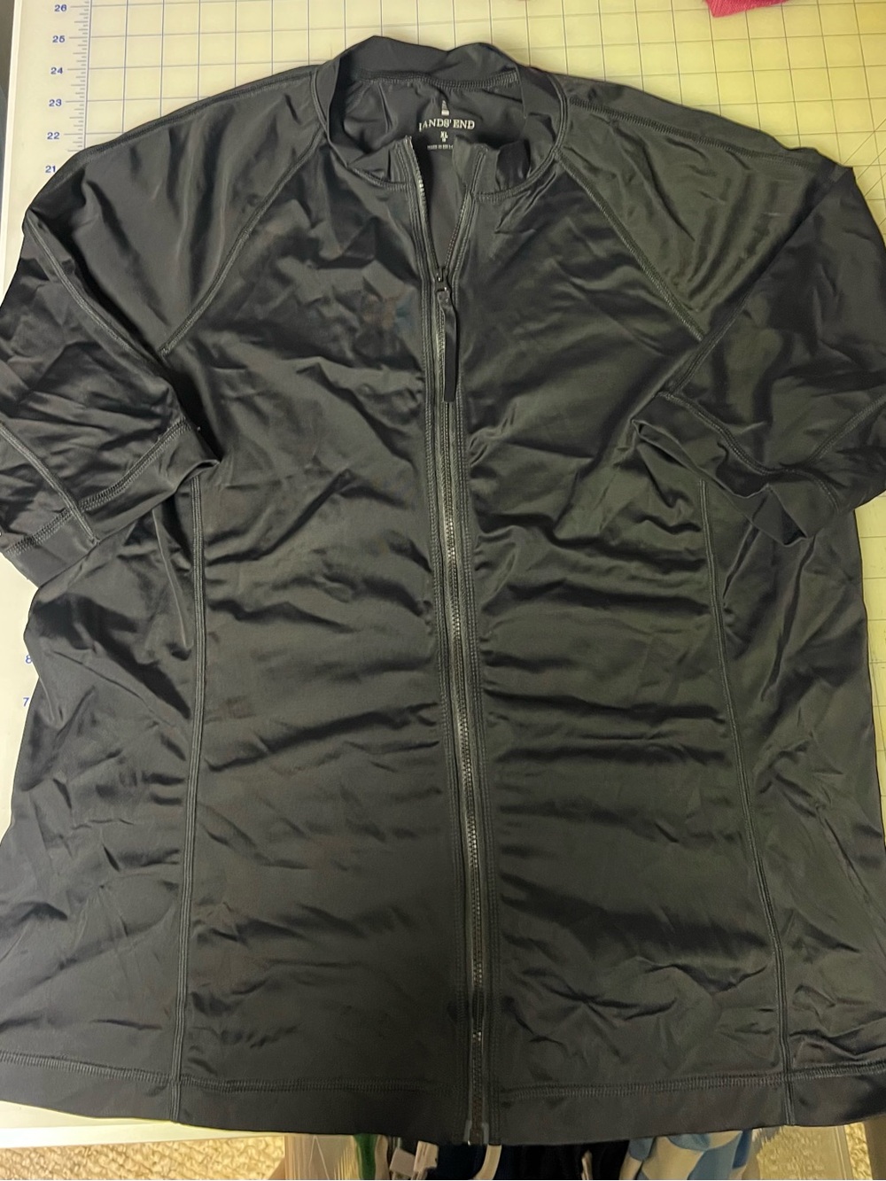 Lands' End Women’s Black Full-Zip Rash Guard Swim Coverup